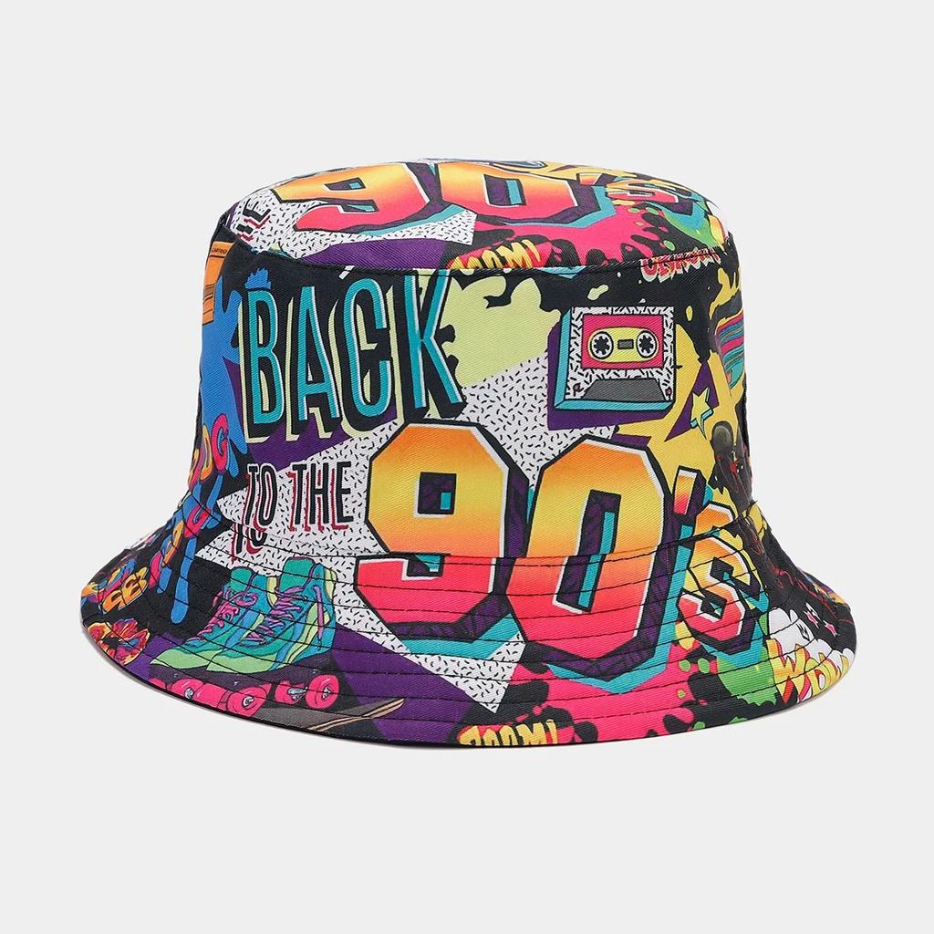 Sommer Vintage 80 90 Party Graffiti Fischerhut Männer Frauen Wendbar Panama Europäische Amerikanische Klassiker Bob Angeln Strand Sonnenhut