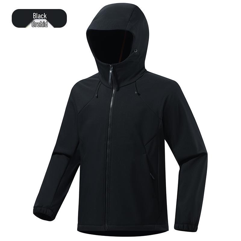 Unisex Hooded Grid Fleece Soft Shell Jacket: Windproof, Waterproof, Breathable, Warm; Ideal for Spring, Autumn, Sports, Outdoor, and Camping. M черной орхидеи