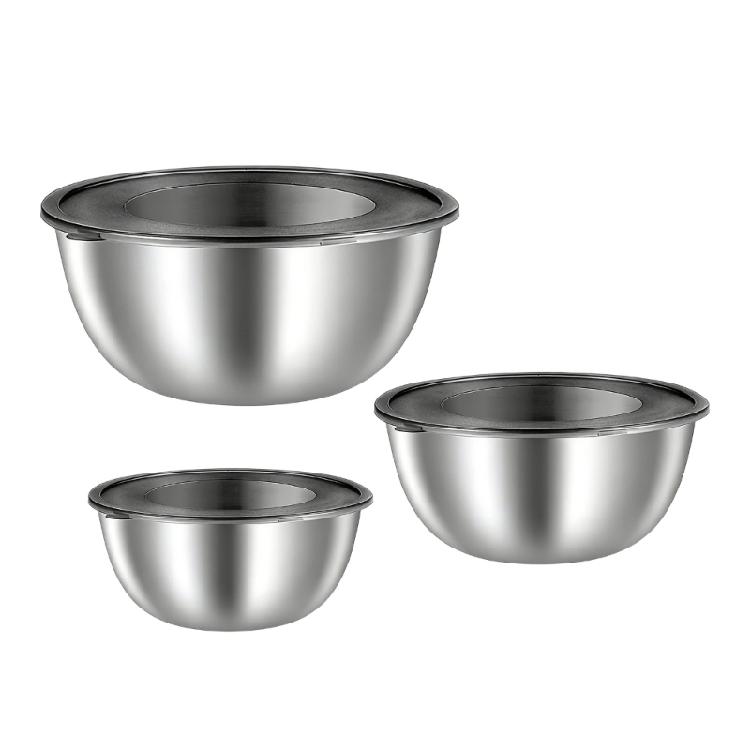 

Modern Stainless Steel Mixing Bowl Set Space Saving Stackable Transparent Cover Food Storage Container серебряный