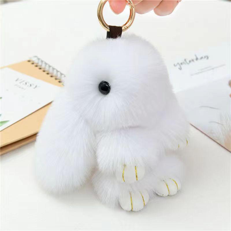 Mengmengtu Plush Rabbit Charm - Cute Faux Fur Keychain Pendant