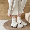 Women's Pink Embroidered Bow Mid-Tube Socks: Plush, Thick, Warm, and Perfect for Fall & Winter.