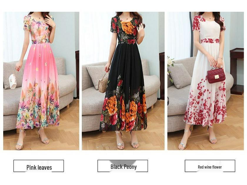 Elegantes Sommerkleid mit U-Ausschnitt, hoher Taille und A-Linie für Frauen mittleren Alters