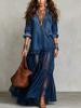 European and American Style Popular Women's Retro Lapel Imitation Denim Dress Casual