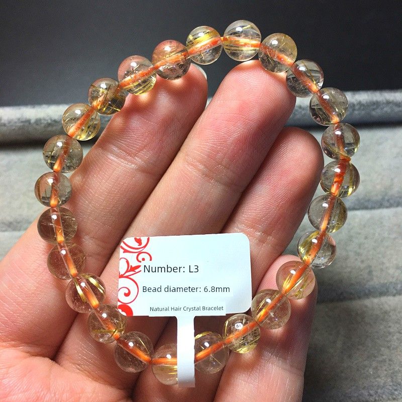 

Smooth Hair Cat Eye Rutile Bracelet Gold Rutilated Quartz Single Circle Bracelet Bring In Wealth and Treasure Gold Crystal Jewelry Gift One Thing One Beige White(L3 diameter: 6.8mm)