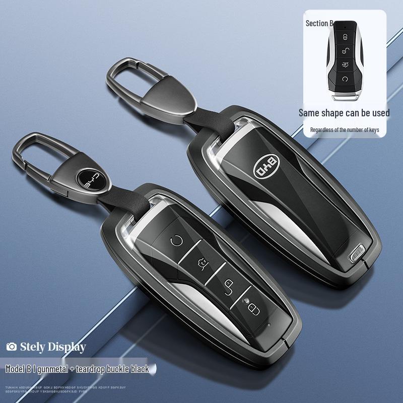 BYD Yuan Pro/Plus Car Key Cover - Genuine Leather Protective Shell with Metal Keychain