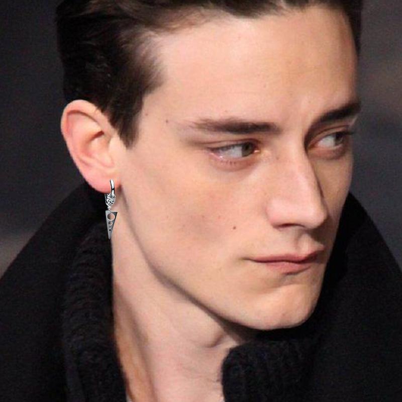 2PC Gothic Punk Stainless Steel Drop Hoop Earrings For Men/Women Ear Circle Buckle Tassel Chain Hip Hop Gothic Unisex Zircon