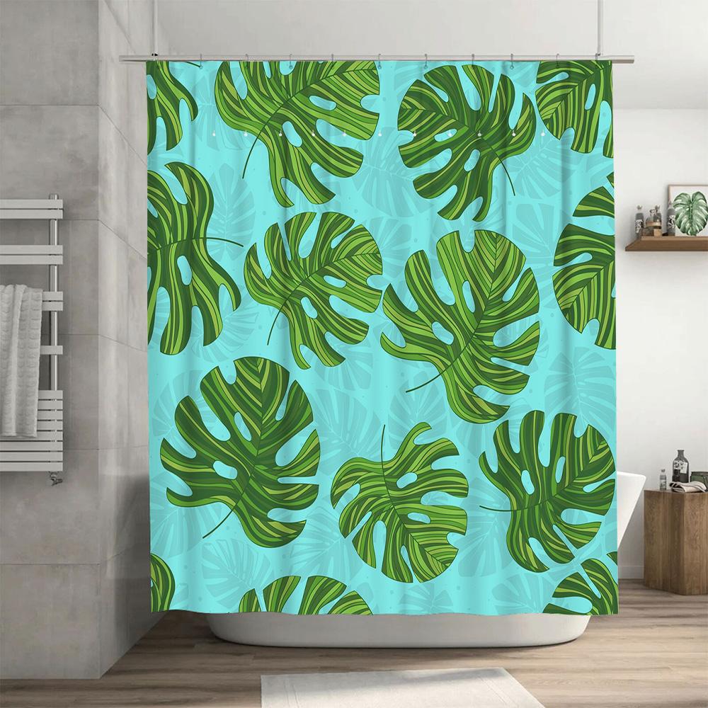 Green Leaf Shower Curtain Waterproof Bath Decor Blue Backdrop Modern Printing Bathroom Accessories Home Decoration