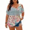 Women's Fashion Short Sleeve Cold Shoulder Top Casual Printed Blouse for Work Daily Wear Soft Fabric Comfortable Fit