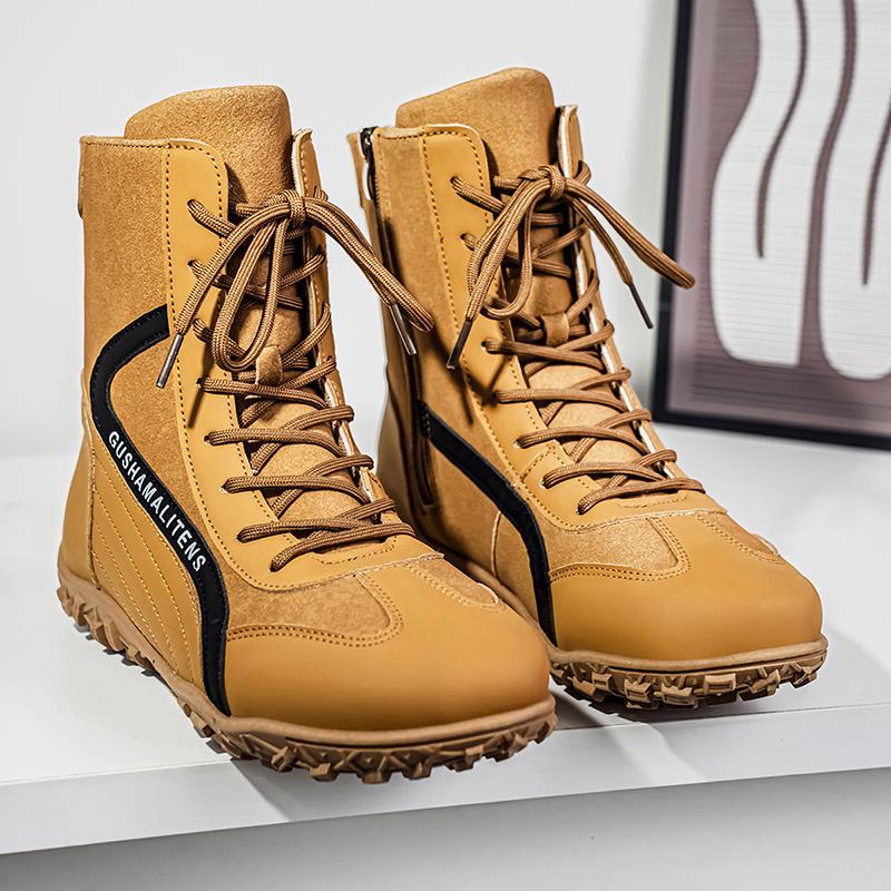 Men's High Top Boots Fashionable and Versatile Street Style Comfortable and Soft Soled Outdoor Travel Shoes