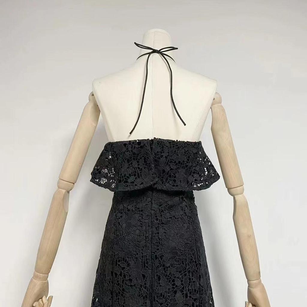 Summer 2023 European Sexy Tight-Fit Waist Hollow Long Dress