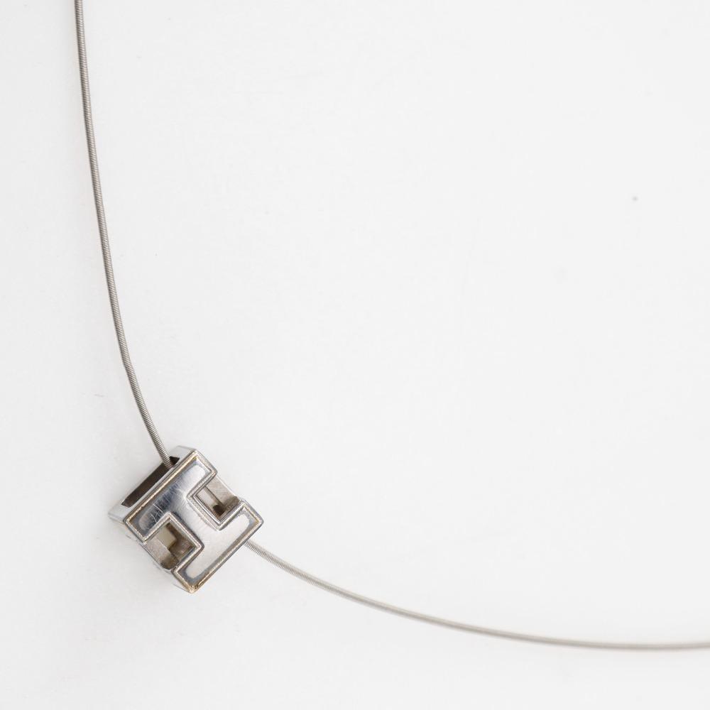 HERMES Cardue Ash Necklace H cube Silver metallic 8.2g Women Used