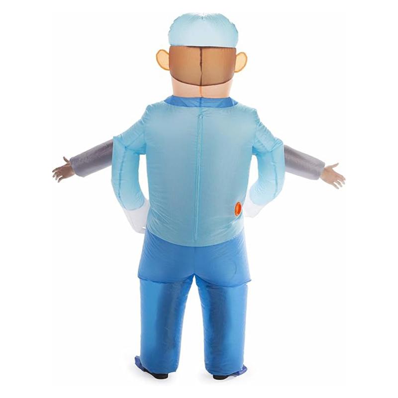 Doctor holding a person funny inflatable costume, adult