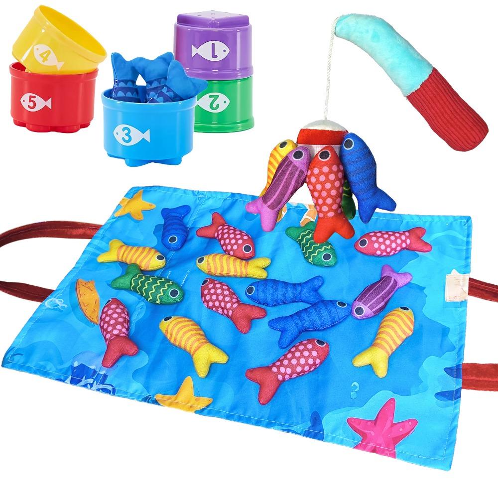 

с Пирамидкой из стаканчиков Игрушки для малышей 10 в 1 Тканевая рыбалка Игрушки Монтессо Для 1-го года Мальчик Девочка