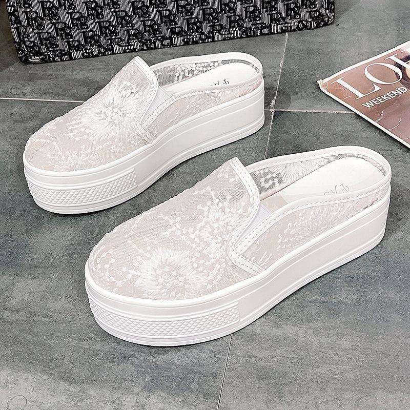 

Fisherman shoes women wear half-towed cool slippers summer new fashion lace mesh breathable bag head half-towed 40 белый