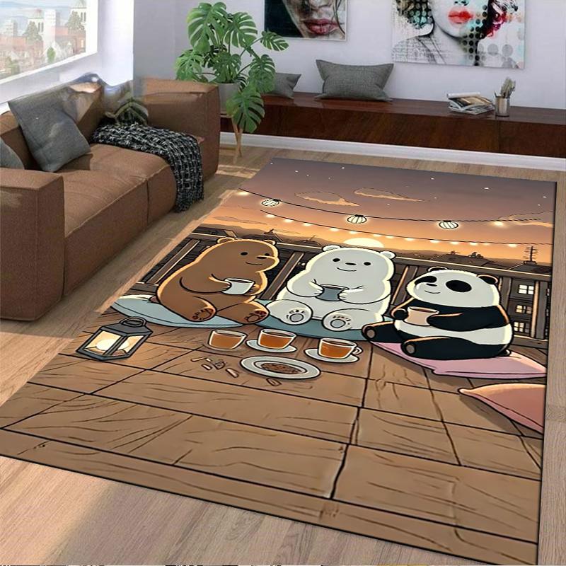"Cozy Cartoon Bear Trio Carpet with Tea Scene and Warm Sunset" Suitable for use as an anti-slip for living room bedroom sofas