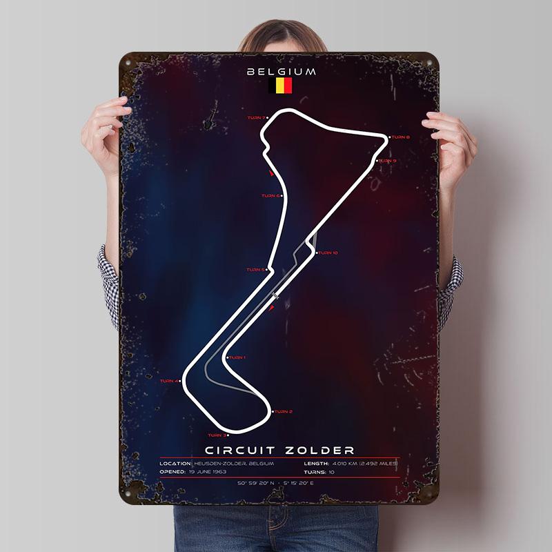 Circuit Zolder Printed Posters Customizable Wall Art Retro Vintage Metal Tin Signs for Home Room Garage Decoration Gaming Garden
