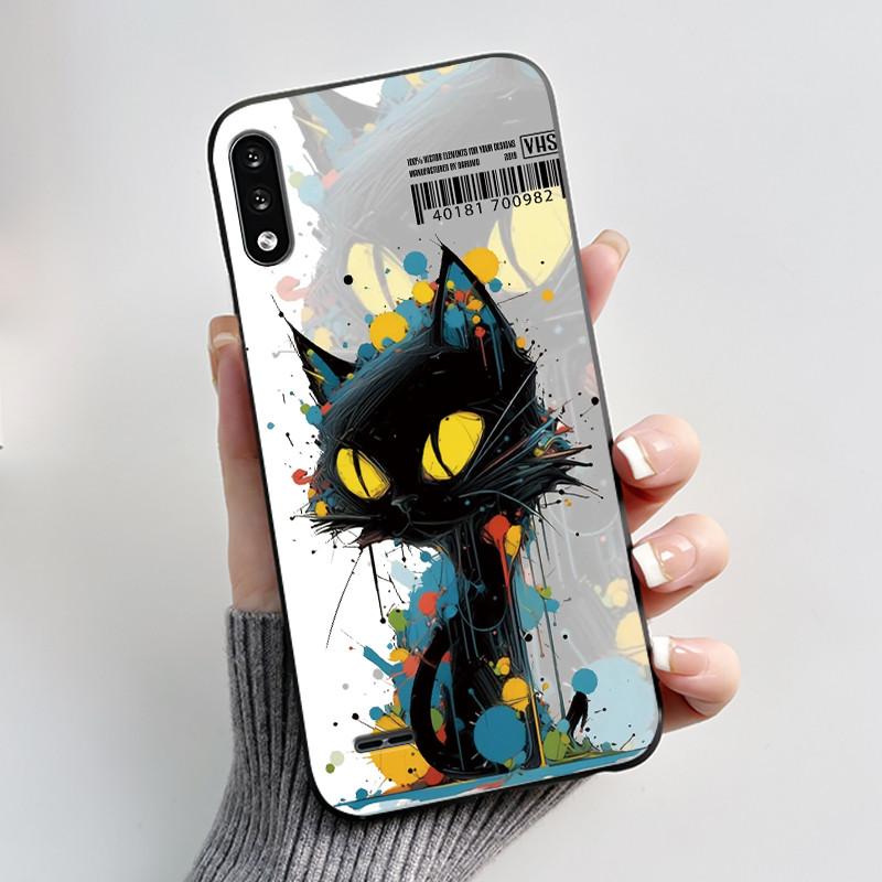Casing For LG K22 Soft Case LMK200Z LMK200E LMK200B LM-K200 Aesthetic Cute Cat Cartoon Phone Back Cover Shockproof Black Bumper