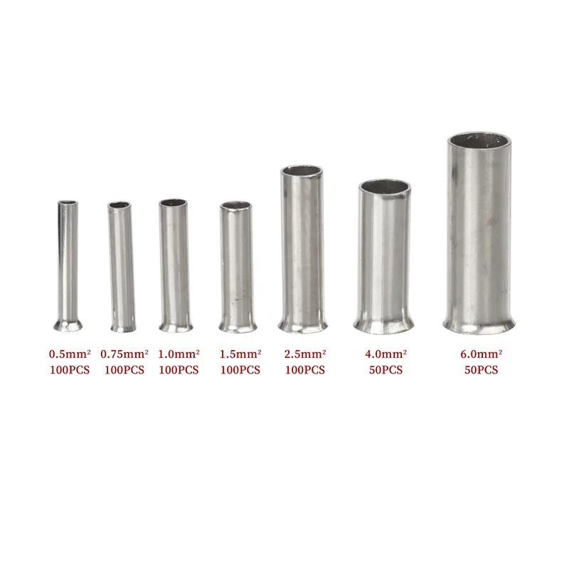 700 Stück gemischte Größen unisolierte Kabelhülsen blanke Klemmen röhrenförmige Drahtendhülsen einfach für Drahtverbindung Stift Crimp