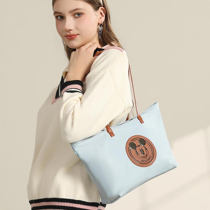 New Disney Mickey Series Polyester Tote Bag, Shopping Bag, Shoulder Bag Regular Women's Light Blue/Milk White DHF41095-A1