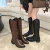 Pointed western cowboy boots women's winter fat mm heightening knight boots widening big tube circumference boots fat tube thick leg boots