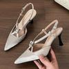 Fashion Elegant Rhinestone Narrow Band Pumps Women Sexy Pointed Toe Satin Slingback High Heeled Sandals Fashion Comfort Party Dress Shoe