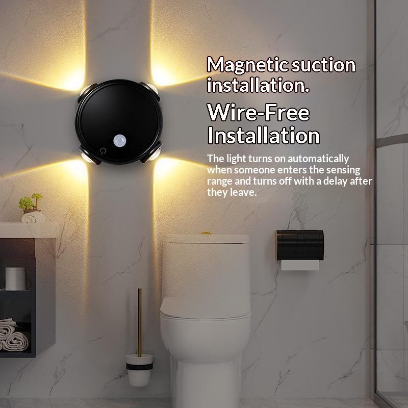 Smart Rgb Gradient Four Head Night Light Magnetic Motion Sensor Rechargeable Wall Lamp For Bedroom Bathroom Closet Garden Home
