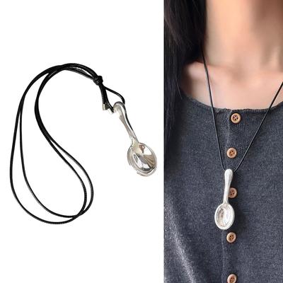 Handcrafted Silver Spoon Necklace Trendy Silver Spoon Neck Jewelry Handcrafted Knot Cord Neckchain for Fashion Lovers