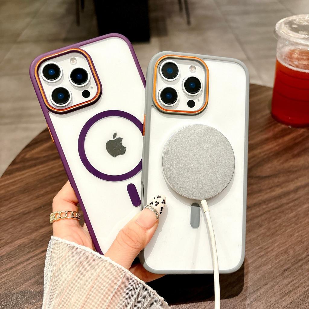Contrast Color Suitable for Apple 16promax Mobile Phone Case Magsafe Magnetic Charging IPhone15 14 Transparent Ip13