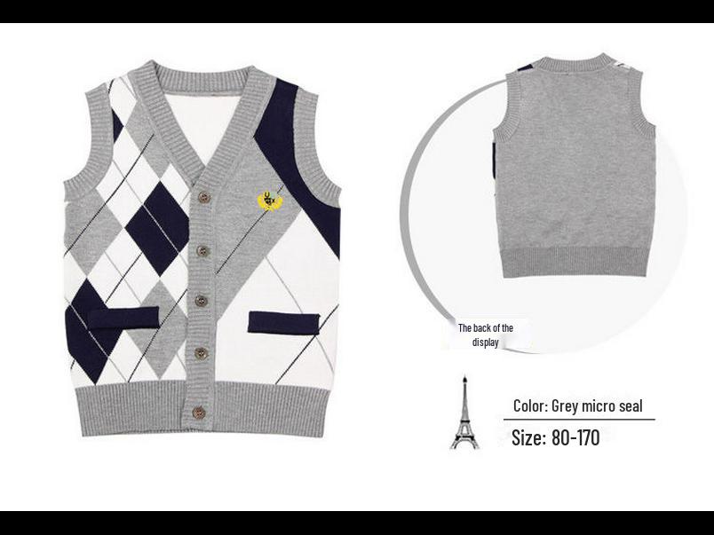 Boys' College Style Knitted Sleeveless Sweater Vest