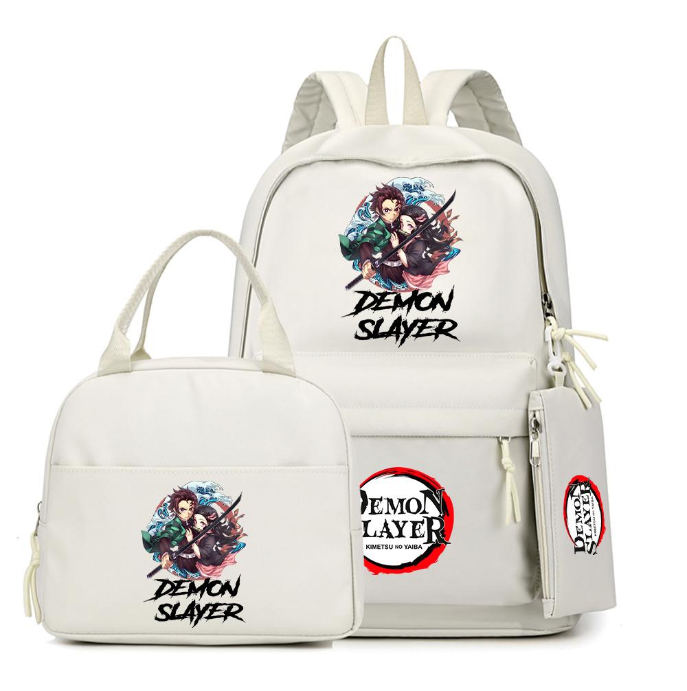 3Pcs/set Anime Demon Slayer Printed Backpack Lunch Bag Pencil Case for Children Student Schoolbag Large Capacity Waterproof Travel Bag