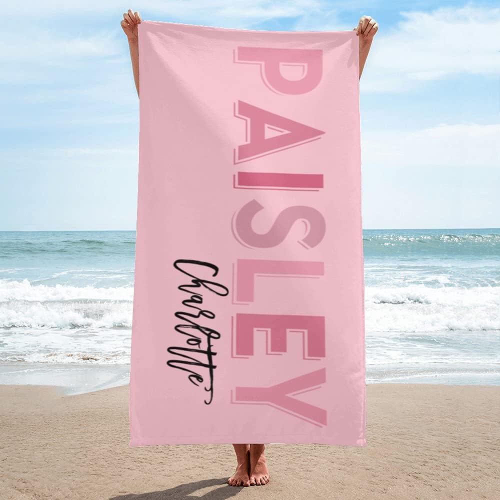 Personalized Beach Towel Custom Name Beach Towel Soft Absorbent Customized Bath Towel for Kids Adults Couples Friends Bridesmaid
