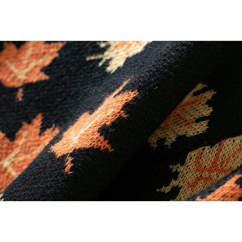 Damen S Locker Sitzend Langarm Rundhals Ahornblatt Jacquard Strickpullover