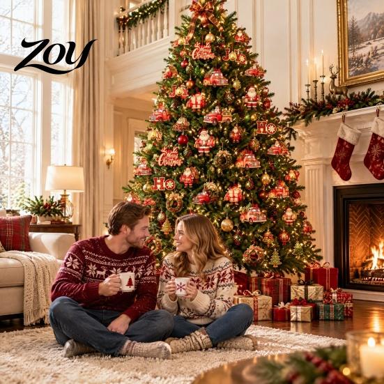 Holiday Party Supplies 12/24/36Pcs Christmas Wooden Ornaments, Santa Claus Red Truck Hanging Decorations with Rope, Indoor Festive Ornaments Xmas Tree