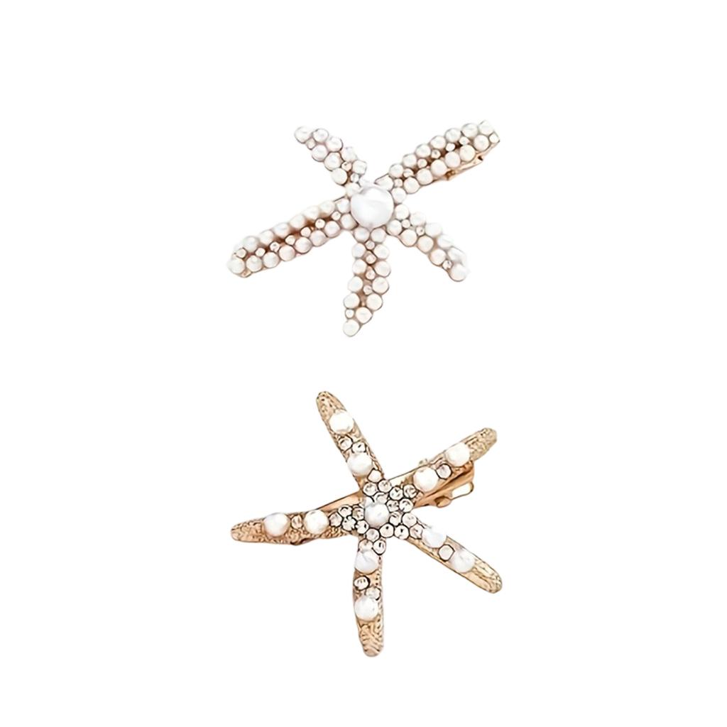 2PCS Starfish Hair Clips Set Alloy Material with Pearl and Rhinestone Embellishments Decorative Hair Accessories for Women Girls