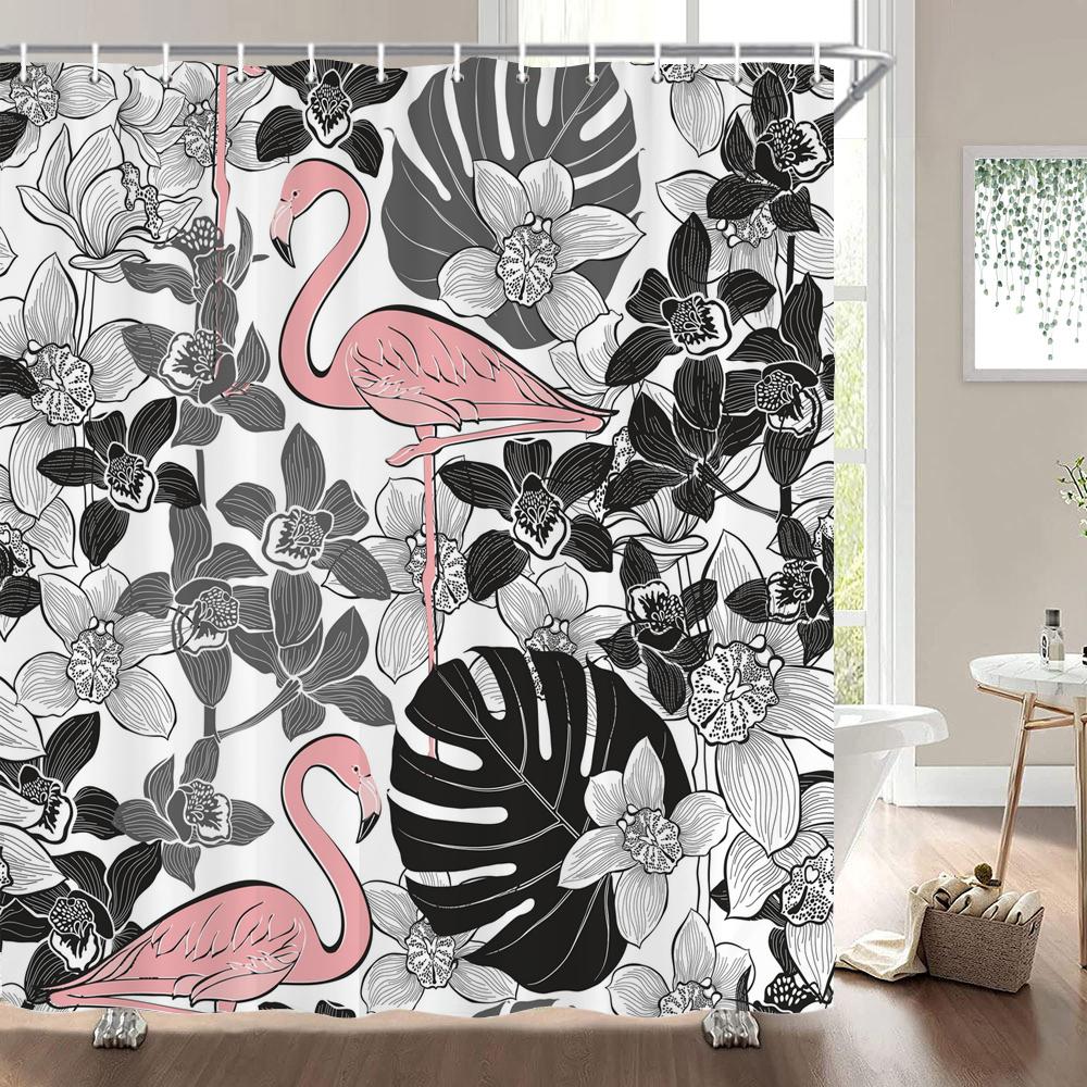 Flamingo Shower Curtain Fabric Waterproof Polyester Bathroom Curtains Pink Birds With Hooks 240X180 Decoration Bath Screen