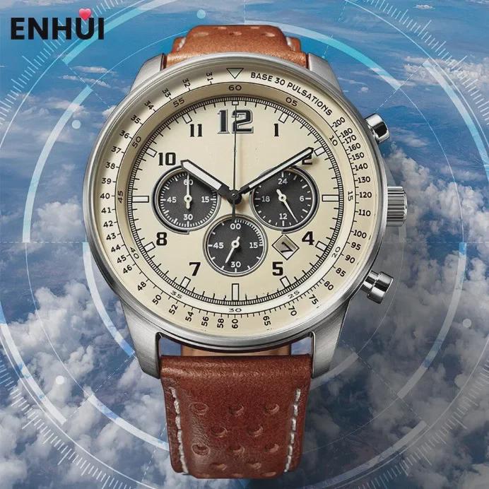 Sportovní Xitiejia Multifunkční chronograf s datem a koženým řemínkem