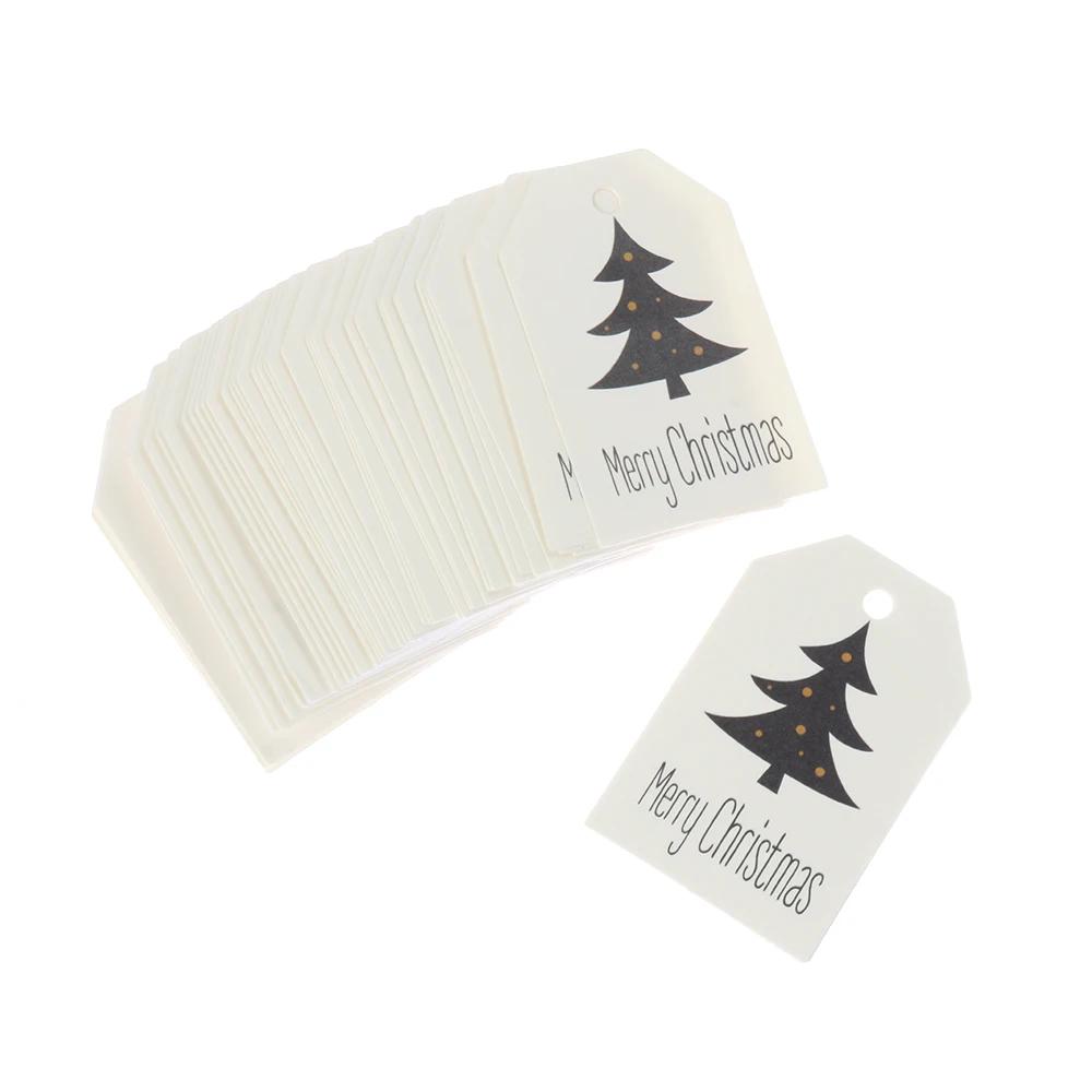 50PCS Merry Christmas DIY Kraft Tags Labels Gift Wrapping Paper Hang Tags Santa Claus Paper Cards Xmas Party Supplies