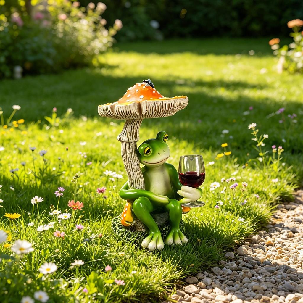 Mushroom Red Wine Glass Frog Decor Cute Funny Artistic Desk Sculpture Frog Decorations For Garden Outdoor Desk Yard Office Home