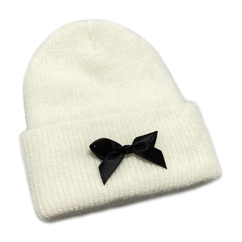 

ИНОМИРНАЯ Большая Шапка-Бини из Ангоры с Лентой [Слоновая кость] FREE