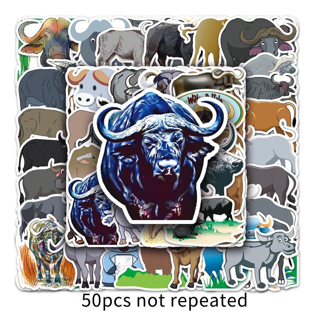 Buffalo Graffiti Stickers: 50 Creative Waterproof Cartoon Animal Stickers for Phone Cases & Luggage