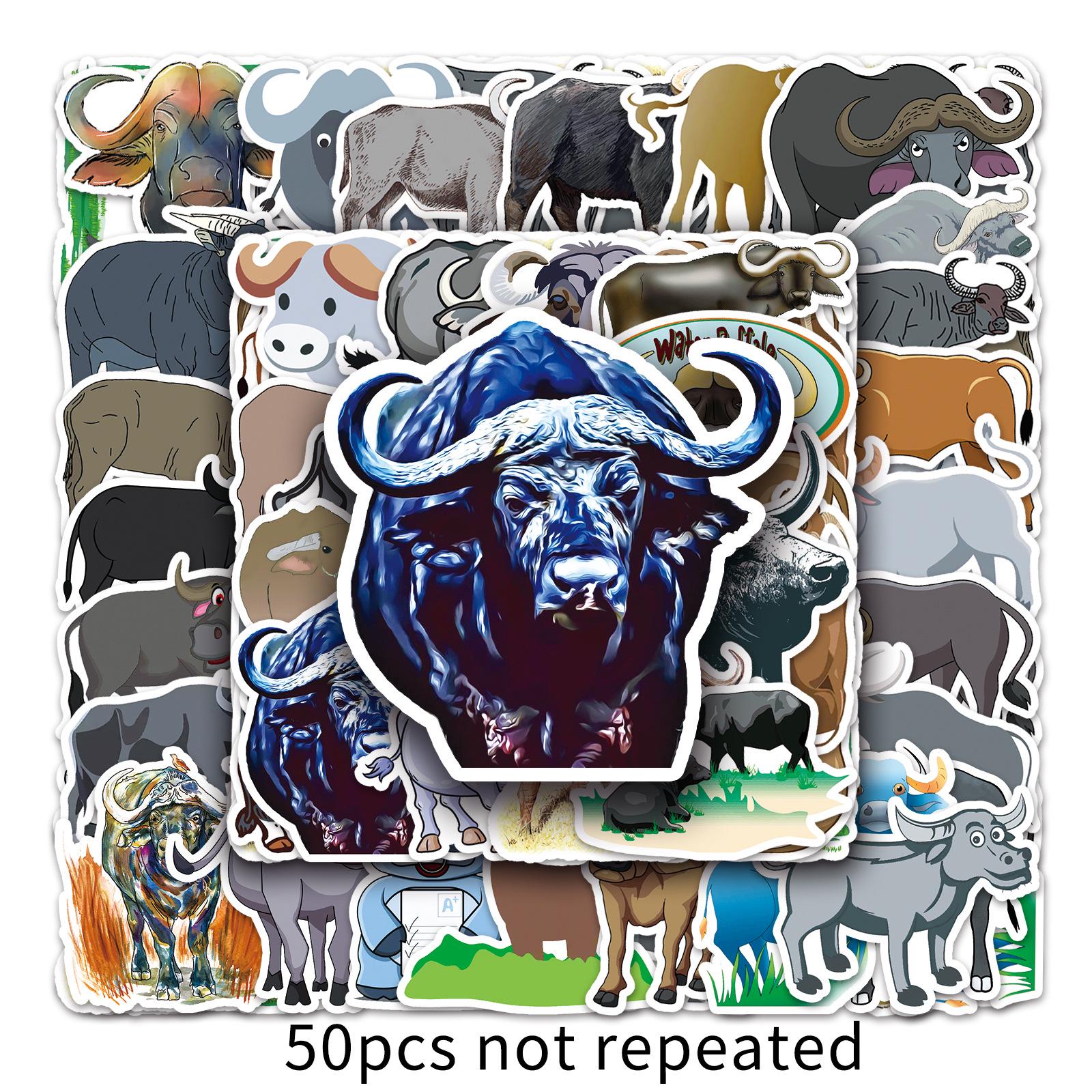50 Buffalo Cartoon Animal Stickers for Suitcases, Laptops, Cars, and More - Trendy Graffiti Decoration