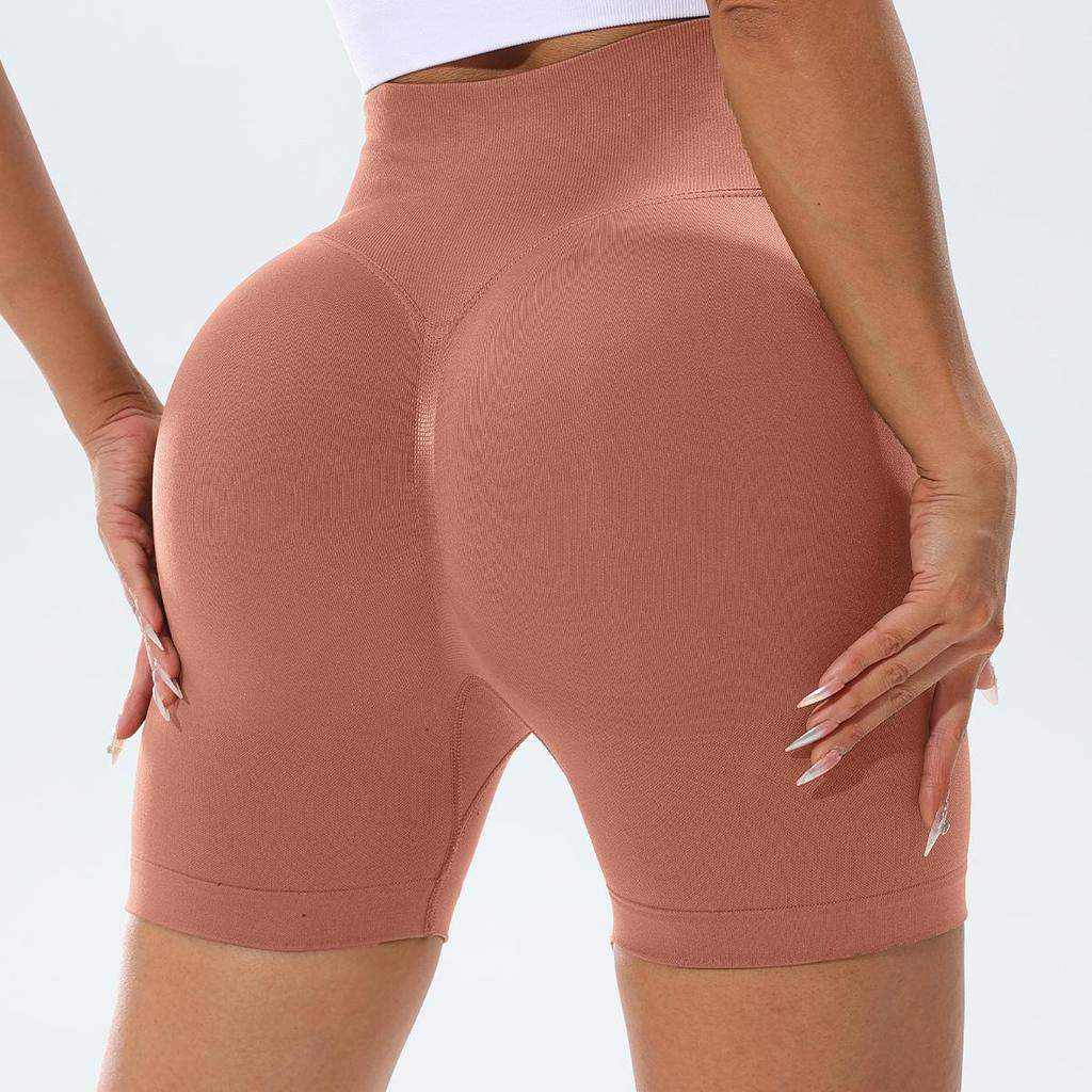 Women's High-Waist Seamless Yoga Shorts – Pleated Peach Butt Tummy Control, Summer Cycling & Running