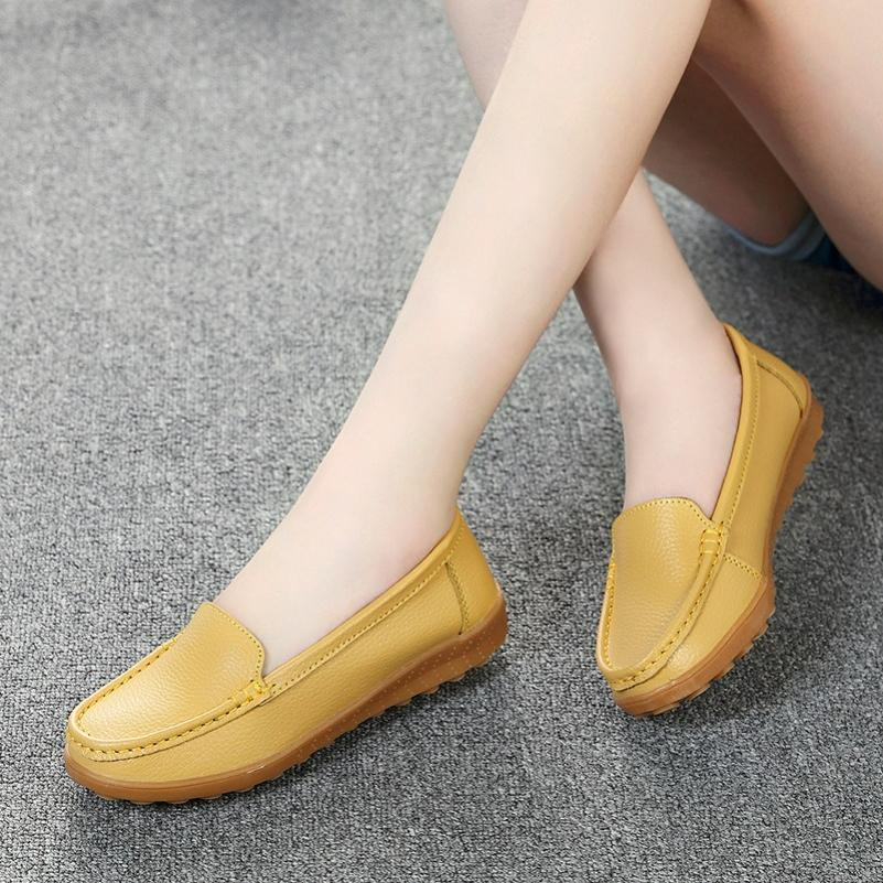 Leather Peas Shoes, Soft-soled Women's Shoes, Mother Shoes, Women's Casual Flat Shoes, Tendon-soled Pedal Shoes