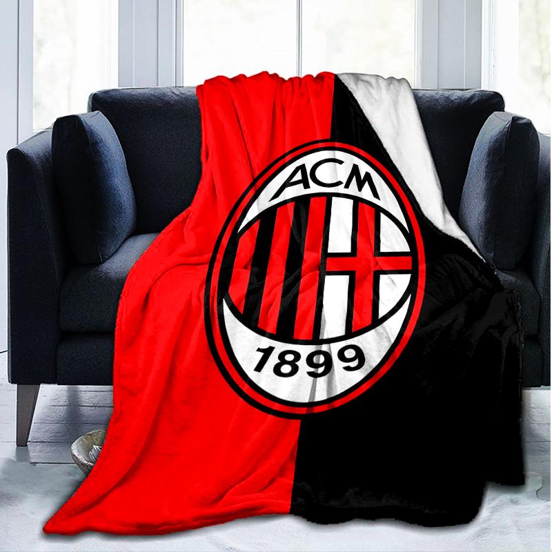 1 Stück AC Mailand Fußballverein Aufdruck Weiche Flanelldecke Überwurf für Schlafzimmer Wohnzimmer Sofa Camping Reise Fan Geschenke Weihnachtsgeschenke
