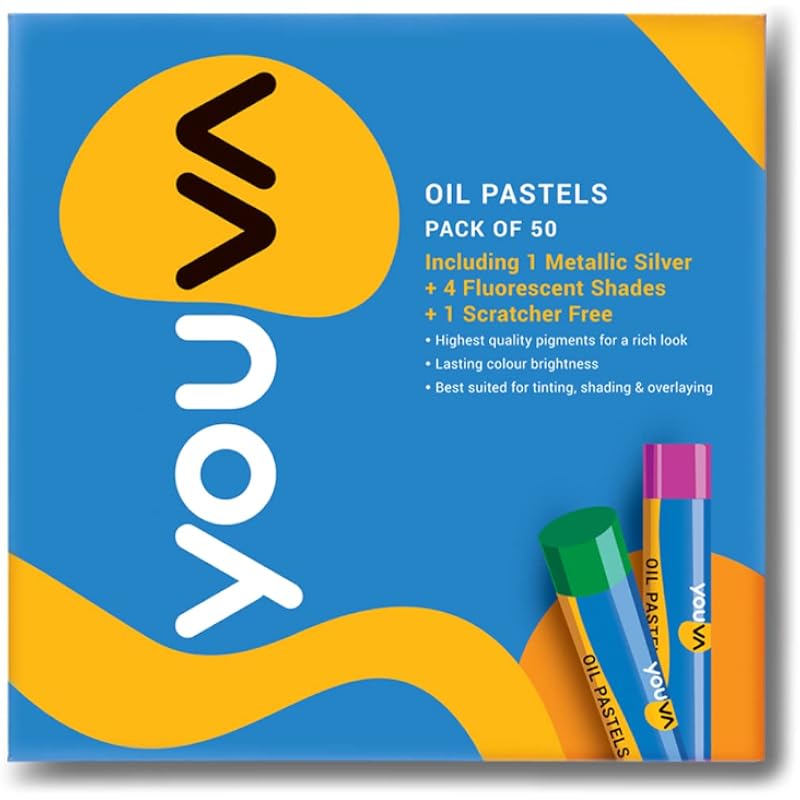 Youva Navneet Oil Pastels For School Kids And Beginners|For Drawing And Colouring|Pack Of 50|Silver