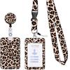 Leopard Print Retractable Badge Reel Holder with Card Holder Neck Strap Lanyard Stylish ID Name Worker Card Keychain for Women
