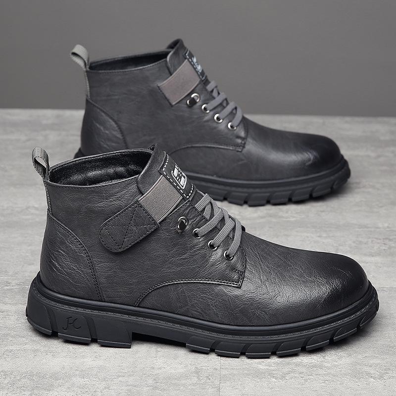 Autumn and Winter Men's Martin Boots Fleece Warm Snow Boots Versatile Trend Soft Leather Casual Shoes Tooling Boots