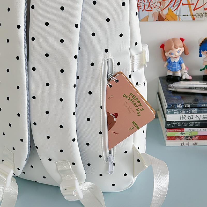 Dot Print Girls Backpack Junior High School Student Lightweight Schoolbag