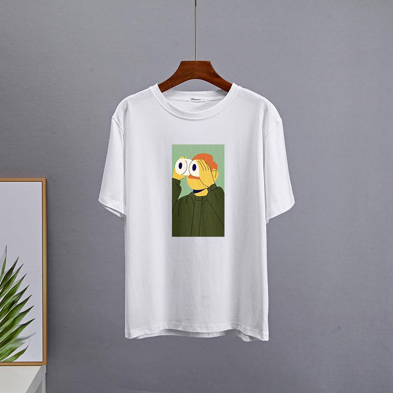 Hirsionsan Nya roliga tecknade T-shirts Kvinnor Kawaii Casual Oversized Tees Par Mjuk bomull O-hals Kvinnliga Grafiska Toppar