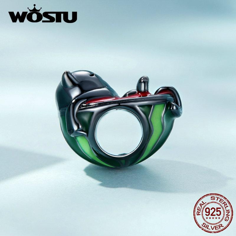 WOSTU Margele Charm Autentice din Argint Sterling 925 Pisică & Pepene Verde potrivite pentru Brățară & Brățară Femei Bijuterii Fine